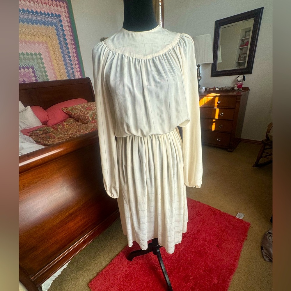 bill geoffreys cream chiffon dress.  Size 4 long sleeves , very feminine.